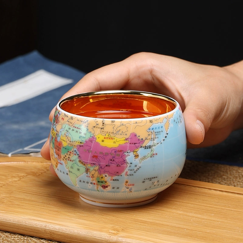World map Teacup Personal Household Master Cup Large Ceramic Chinese Tea Cup